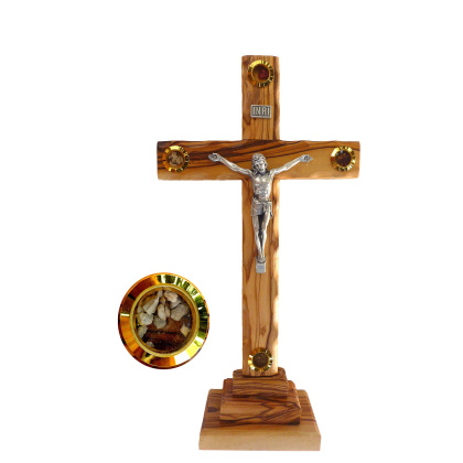 Olive wood Standing crucifix 19cm